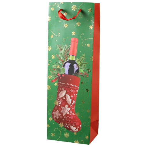 Punga cadou pentru bauturi Craciun , 12x36 CM, Soseta de cadou
