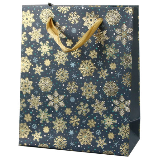 Punga cadou Craciun 11x14 CM, Fulgi de nea aurii