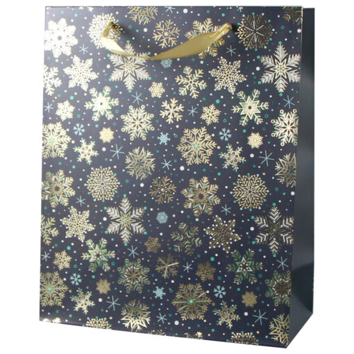 Punga cadou Craciun 26x32 CM, Fulgi de nea aurii