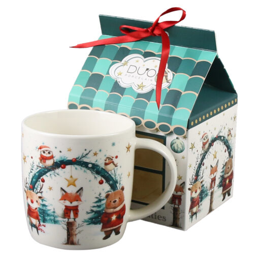 Cana portelan 400 ml, Christmas Cuties, in cutie casuta, Animalute de Craciun