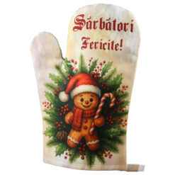 Manusa de bucatarie, "Sarbatori Fericite!" 16x26 CM, Omulet Turta dulce