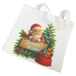 Sacosa textil "Sarbatori Fericite!" Mos Craciun, 40x37 CM