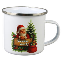 Cana metalica emailata "Sarbatori Fericite!" 300 ml, Mos Craciun