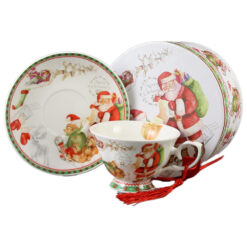 Ceasca cu farfurie de craciun din ceramica 150 ml, in cutie cadou, Mos Craciun