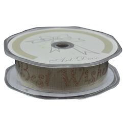 Rola panglica din textil, "Best Wishes", 25 mm x 10 m, Crem