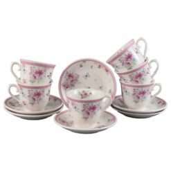 Set de 6 cesti cu farfurie 90 ml - Design Spring Flowers