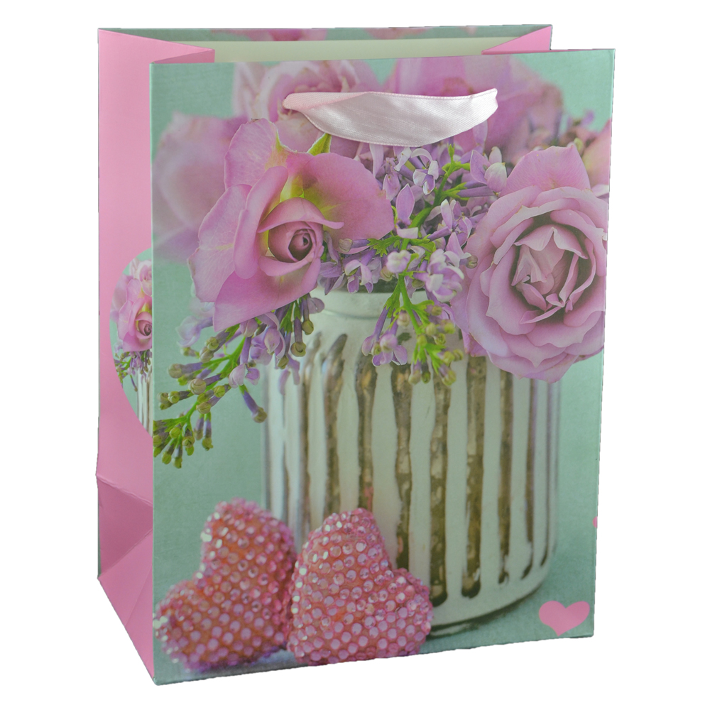 Punga pentru cadouri - Design cu trandafiri si inimioare