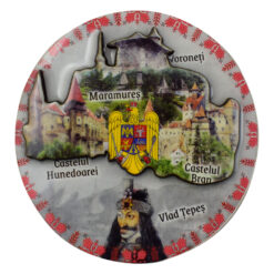 Magnet frigider din lemn si rasina Romania 9 CM, rotund