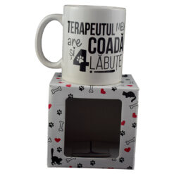 Cana Boss din ceramica 300 ml "Terapeutul meu are coada si 4 labute", in cutie decorativa