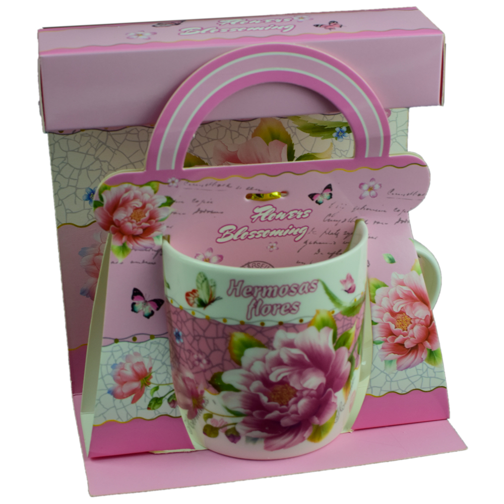 Cana realizata din ceramica in cutie - Design cu trandafiri - Diverse modele (Model 1)