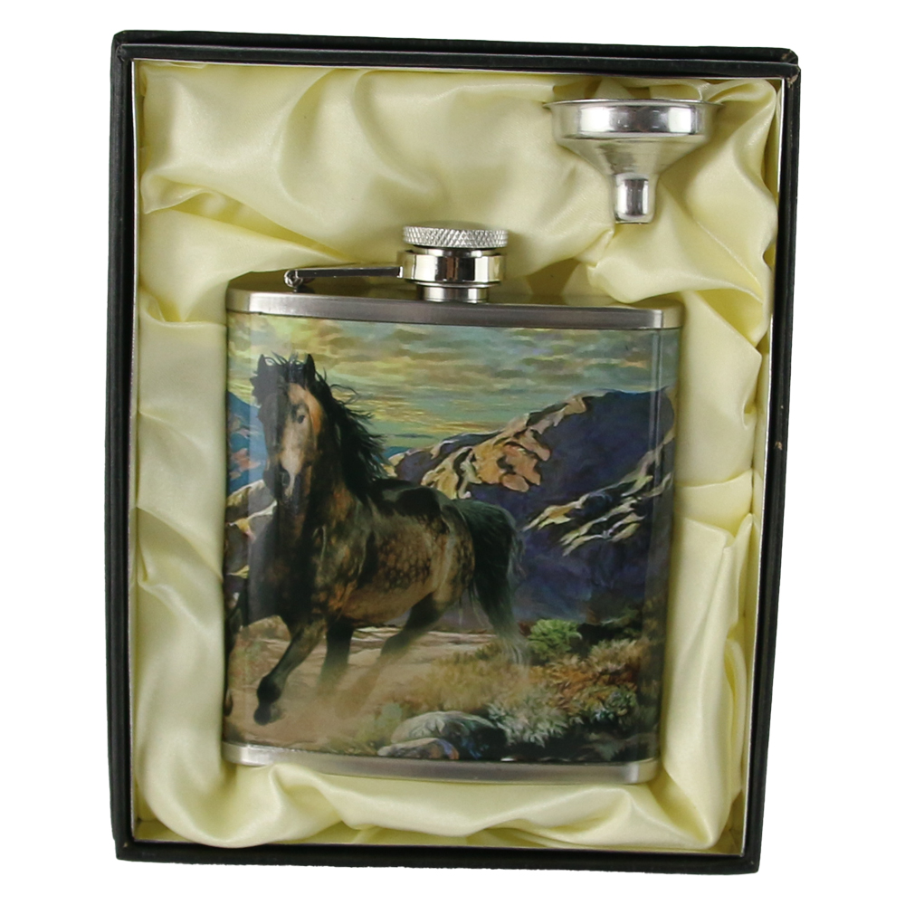 Set cadou pentru barbati - Plosca cu palnie - Design cu cal