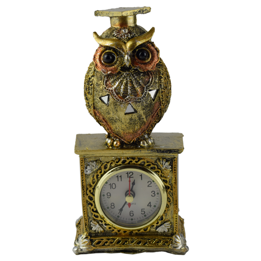 Ceas de masa din rasina decorat cu bufnita 20 CM - Cadou de absolvire