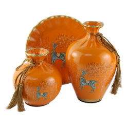 Set din ceramica, 2 vaze si o farfurie decorativa - Cerb