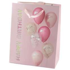 Punga cadou din hartie 18?23 CM - ?Happy Birthday? cu baloane roz