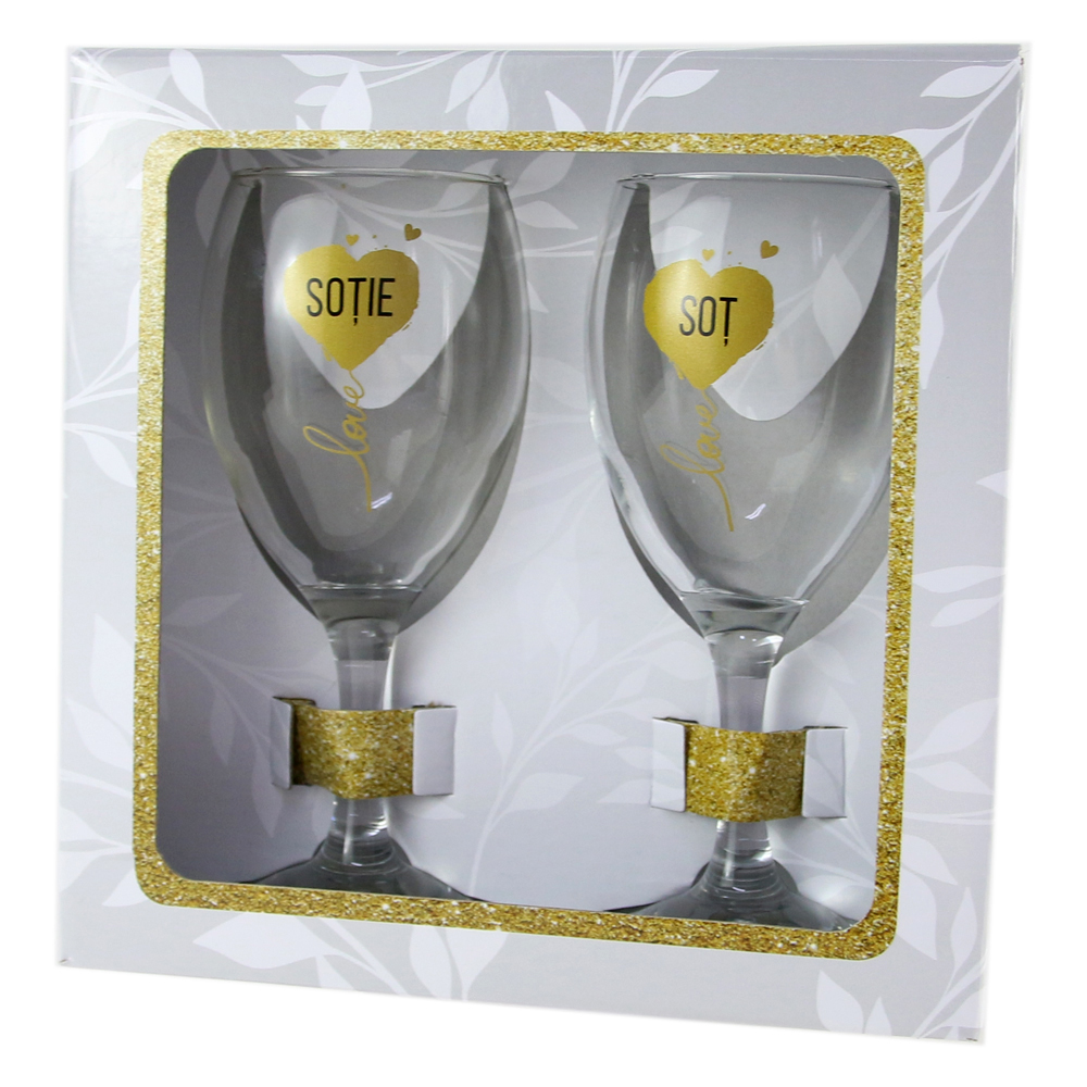 Set 2 pahare vin "Love - Sotie/Sot", 220 ml, in cutie eleganta