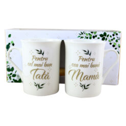 Set 2 cani din ceramica "Pentru cel mai bun Tata/Pentru cea mai buna Mama", 290 ml, in cutie cadou