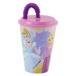 Pahar din plastic 430 ml cu pai Princess