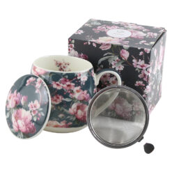 Cana portelan cu infuzor metalic si capac 430 ml,"Noemi Black", in cutie decorativa