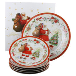 Platou cu 6 farfurii desert din ceramica "Merry Christmas" 26/19 CM, in cutie cadou