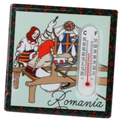 Magnet frigider din ceramica cu termometru Romania, 7.5x7.5 CM