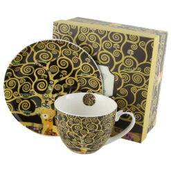 Cana portelan cu farfurie 250 ml, "Tree of Life" de Gustav Klimt , in cutie decorativa