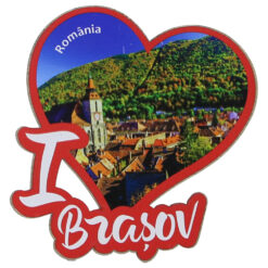 Magnet frigider din lemn "I love Brasov" 8x8 CM, Inima
