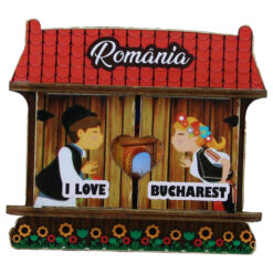 Magnet frigider din lemn "I love Bucharest" 9/13.5x10 CM, Casuta