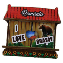 Magnet frigider din lemn "I love Brasov" 9/13.5x10 CM, Casuta