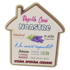 Magnet frigider din lemn "Regulile Casei Noastre" 10.5x11 CM, Lavanda