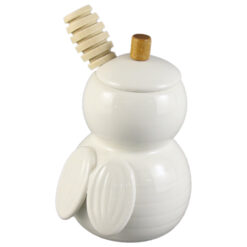 Recipient miere din ceramica Albinuta, cu lingurita bambus, White