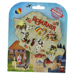 Magnet decorativ Harta Romaniei din lemn 10x7 CM, Mestesugari