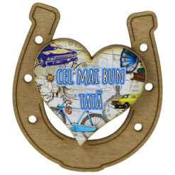 Magnet frigider din lemn "Cel mai bun Tata" 7x8 CM, Potcoava