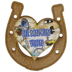 Magnet frigider din lemn "Cel mai bun Vecin" 7x8 CM, Potcoava