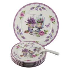 Set de tort 8 piese, Platou cu 6 farfurii si o spatula, Lavender Tea