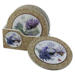 Set 6 suporturi pentru pahare din lemn, 10.5 CM, cu suport, Lavanda