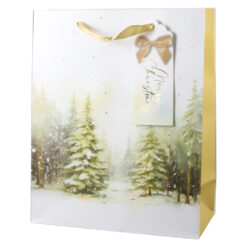 Punga cadou Craciun 26x32 CM, "Merry Christmas", cu eticheta, padure