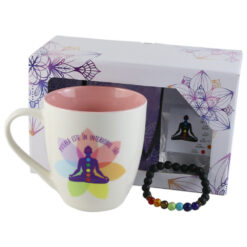 Cana ceramica "Puterea este in interiorul tau" 470 ml cu bratara chakra, in cutie decorativa