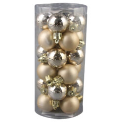 Set 24 globuri din plastic 3 CM, Crem/Auriu