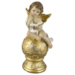 Figurina Inger pe glob, 18 CM, alb/auriu