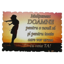 Magnet frigider din lemn "Multumesc Doamne pentru o noua zi..." 9x6 CM