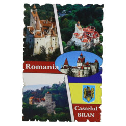Magnet frigider din lemn "Romania" 6x9 CM, Castelul Bran, colaj