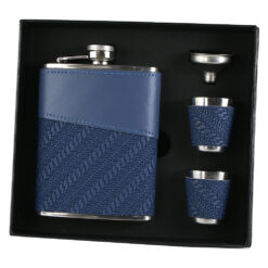 Set plosca cu 2 pahare si palnie, 240 ml, Albastru