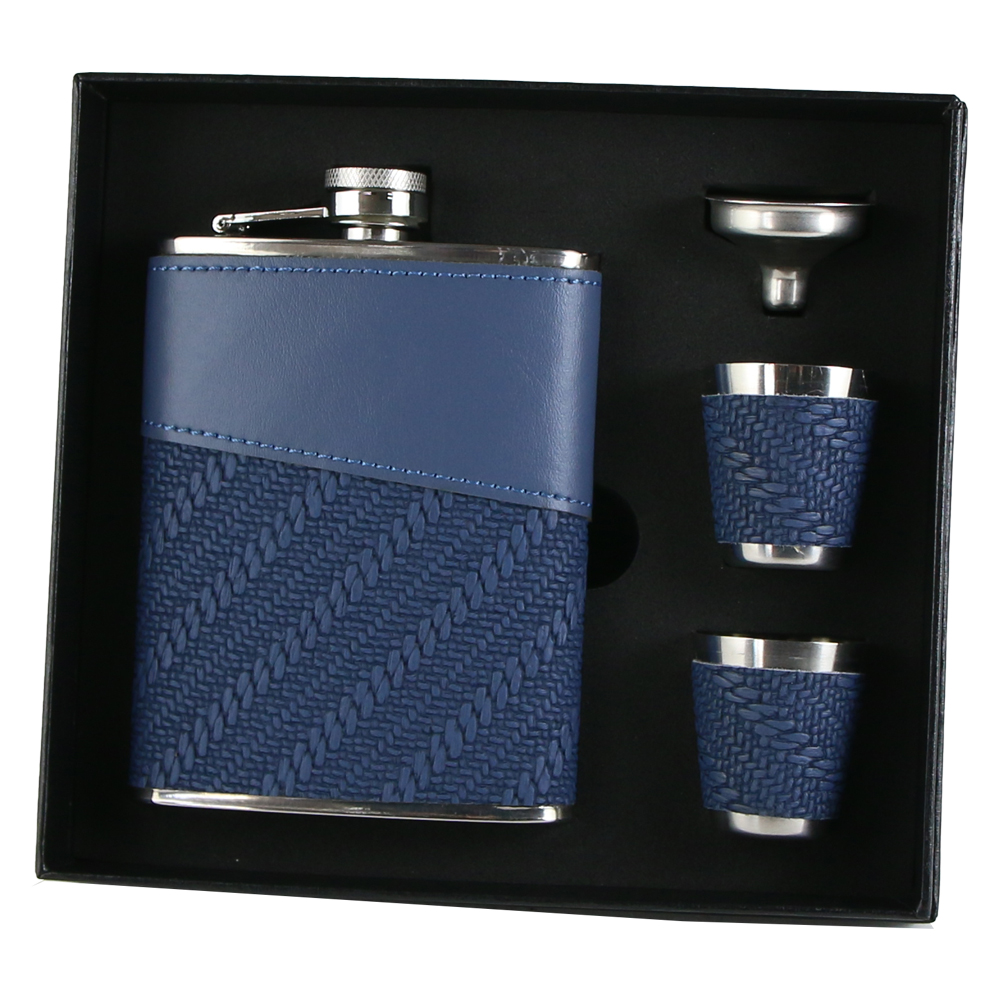 Set plosca cu 2 pahare si palnie, 240 ml, Albastru