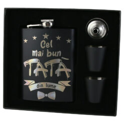 Set cadou "Cel mai bun Tata din lume",  Plosca cu palnie si 2 pahare