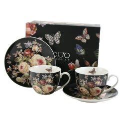 Set 2 cesti cu farfurii din portelan 270 ml "Warda", in cutie decorativa