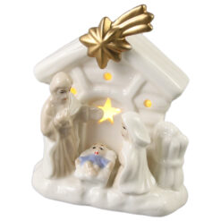 Decoratiune Sfanta Familie din ceramica, cu led, 10x11 CM, Betleem