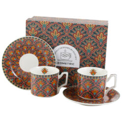 Set 2 cesti espresso cu farfurii, din portalan, 120 ml "Festum", in cutie decorativa, Geometric