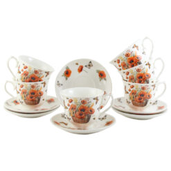 Set 6 cesti cu farfurii din portelan 250 ml "Basket of Flowers-Poppies", in cutie decorativa