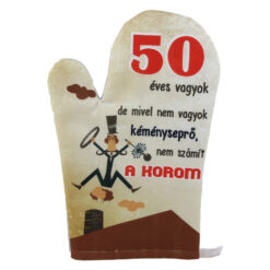 Manusa de bucatarie "50 eves vagyok...", din textil, 27 CM