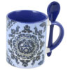 Cana ceramica cu lingurita, 330 ml, Albastru, motive traditionale Corund